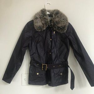 NWOT Barbour Waxed coat w/removable fur collar.